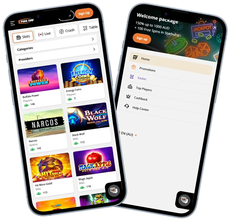 PokieSurf Casino mobile interface