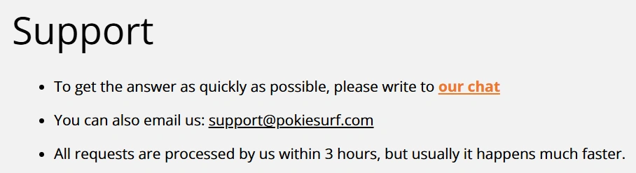PokieSurf Casino support